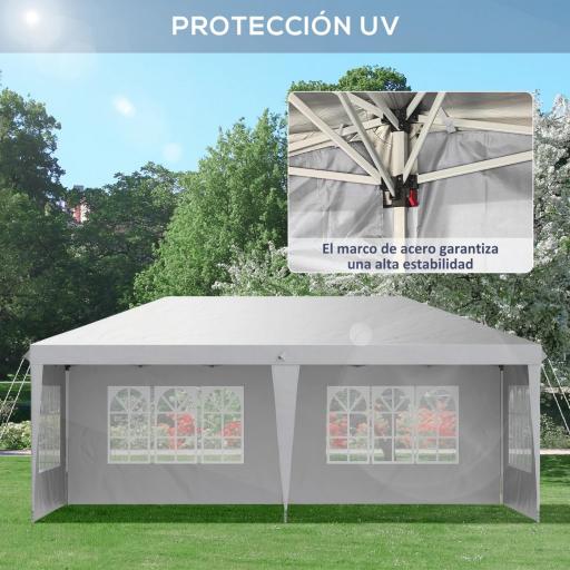 Carpa Plegable 6x3 m con 4 Laterales Desmontables Cenador de Jardín con 4 Ventanas Visibles y Bolsa de Transporte Blanco [4]