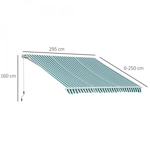 Toldo Manual Retráctil 295x250cm Ángulo Ajustable con Manivela para Exterior Balcón Jardín Terraza Verde [1]