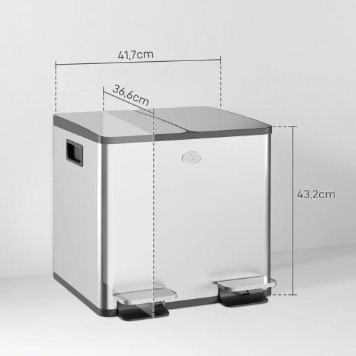 Papelera Cocina de Acero Inoxidable con 2 Compartimentos 2x15L Pedal Tapas de Cierre Suave y Cubo Extraíble Plata [1]