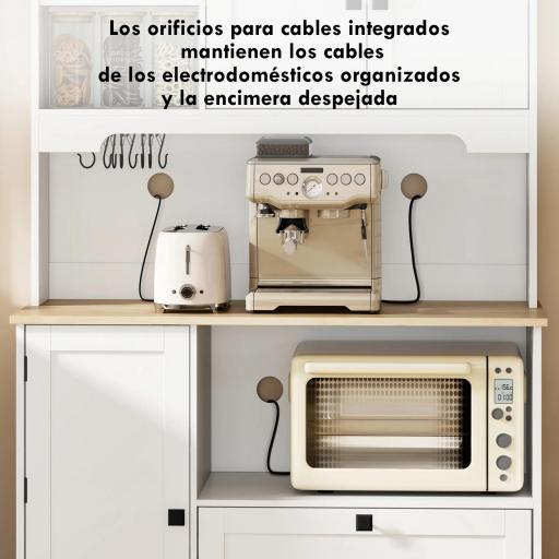 Alacena de Cocina con 3 Puertas 2 Cajones 3 Estantes en la Puerta 8 Ganchos Encimera Amplia Blanco [2]