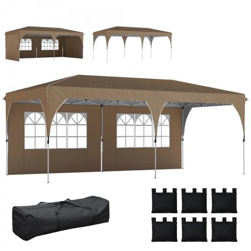 Carpa Plegable 6x3 m con Tiras Reflectantes UPF 50+ Fácil Montaje Sistema Central de Bloqueo Impermeable Beige [10]