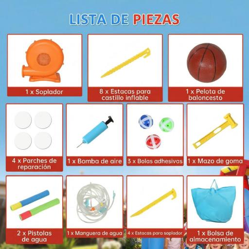 Castillo Hinchable Acuático 7 en 1 con Soplador 2 Toboganes Trampolín Piscina Canasta Columna de Boxeo 426x360x198 cm [5]