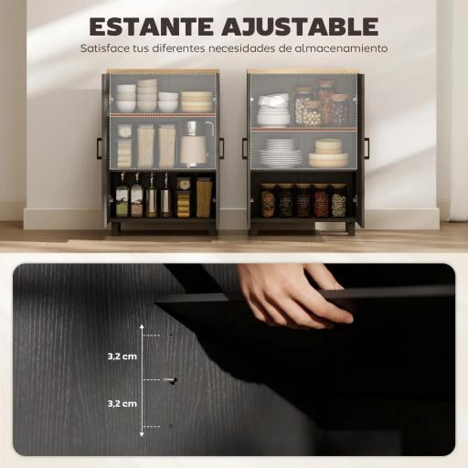 Aparador de Salón Estrecho de 2 Puertas Armario de Cocina con Estante Ajustable para Entrada 60x30x90 cm Negro [6]