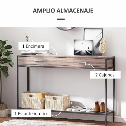 Consola Recibidor Estrecha Mesa Auxiliar Estrecha para Puerta de Entrada 120x30x81,5 cm Estilo Industrial Imitación Roble [2]