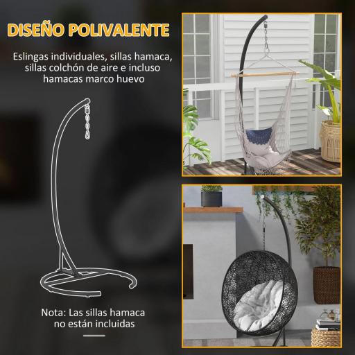 Soporte para Silla Colgante con Base Estable Marco de Silla de Metal Soporte para Silla Columpio Ø102x195 cm Negro [8]
