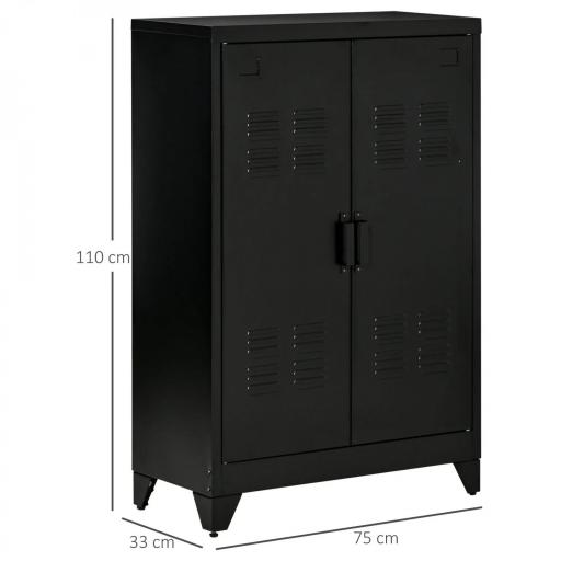 Armario Metálico con Doble Puerta y 2 Baldas Ajustables Mueble Multiusos para Oficina Salón Dormitorio 75x33x110cm Negro [1]