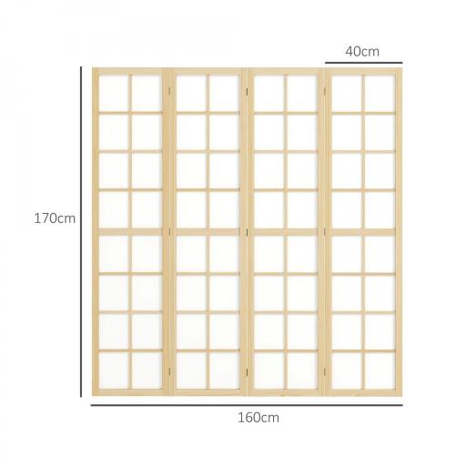 Biombo de 4 Paneles Plegable con Marco de Madera 160x170 cm para Dormitorio Oficina Salón Natural [1]