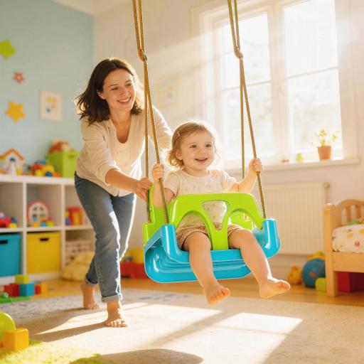 Columpio Infantil 3 en 1 Cuerda Ajustable con Respaldo Desmontable Barra en T Cinturón de Seguridad Verde Oscuro [4]