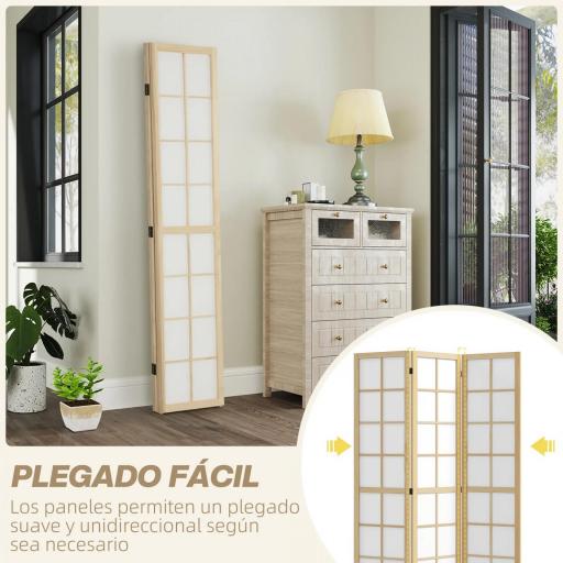 Biombo Plegable de 3 Paneles Separador de Ambientes para Sala de Estar Dormitorio y Oficina 120x170 cm Madera y Blanco [8]