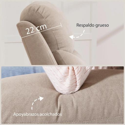 Sillón Relax Reclinable Manual Tapizado en Tela Aspecto Lino Reposapiés Reposabrazos Acolchado Grueso Beige [6]