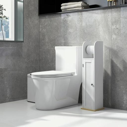Armario de Baño con Soporte para el Papel Higiénico y Armario de 3 Compartimentos 20x20x80 cm Blanco [7]