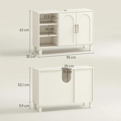 Mueble bajo Lavabo Mueble de Baño Moderno con 2 Puertas y Estantes Ajustables 90x30x63 cm Crema [1]