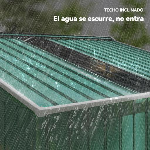 Cobertizo de Jardín 4,9 m² 277x195x192 cm con 2 Puertas Corredizas Techo Inclinado y 4 Ventanas Verde [6]