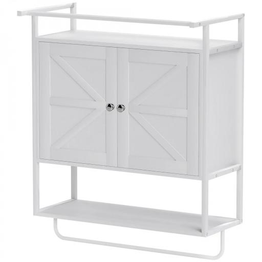 Armario de Pared para Baño Mueble de Baño Suspendido con 2 Puertas Estante Toallero 63x34x75 cm Blanco [9]