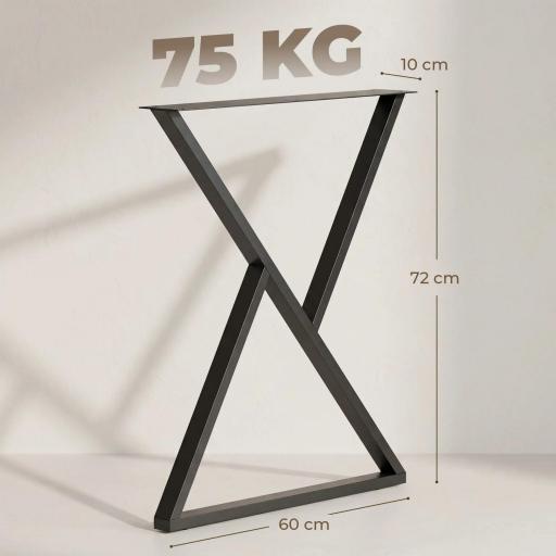 Juego de 2 Patas de Mesa de Acero en Forma de X para Muebles Industriales con Almohadillas Ajustables y Tornillos Negro [2]