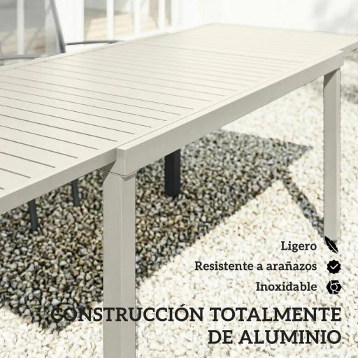 Mesa de Jardín Extensible 150/225x85x75 cm Mesa de Comedor de Aluminio con Tablero de Listones para 6-8 Personas Blanco [7]