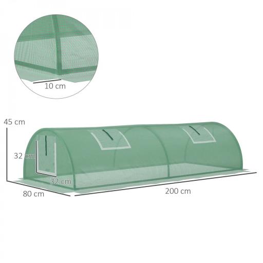 Invernadero Pequeño para Cultivo de Plantas con 4 Ventanas Marco de Acero y Cubierta de PE Anti-UV 200x80x45 cm Verde [1]