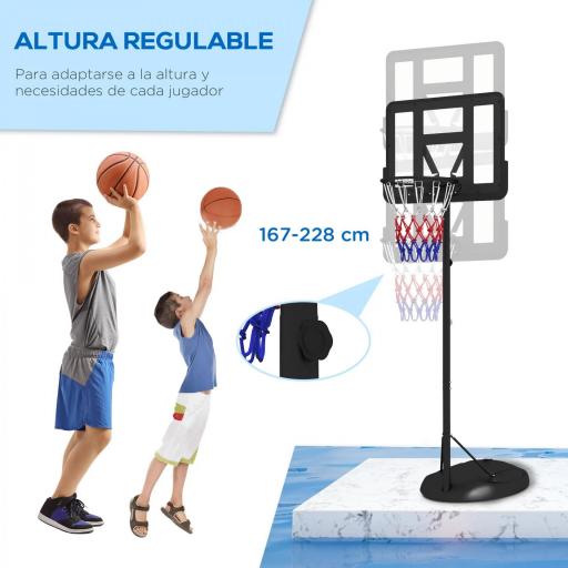 Canasta de Baloncesto para Exterior con Altura Ajustable 216-277 cm Ruedas y Base Rellenable Negro [4]