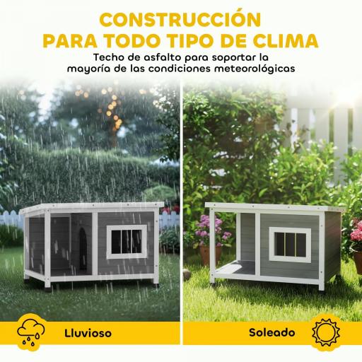 Casa para Perros de Madera 85,5x62x60 cm con Techo Asfáltico Abatible Puerta y Ventana para Perros Pequeños Gris [3]