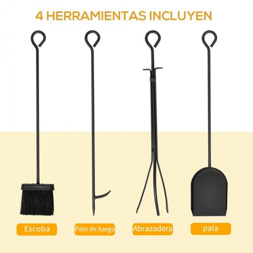 Estante para Leña de Chimenea 75x30x60 cm Soporte para Leña Tradicional Portaleña de Diseño Vintage con 4 Herramientas Base Elevada Carga Máx. 100 kg Acero para Interior y Exterior Negro [2]