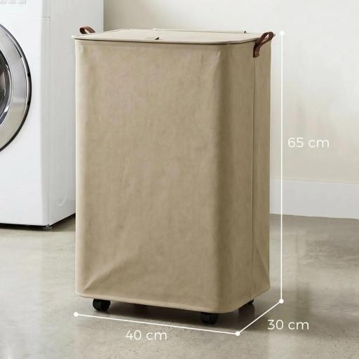 Cesto de Ropa Sucia con Tapa y Ruedas 50L Cesta de Ropa Sucia Plegable con Bolsa con Cordón Extraíble 40x30x65 cm Camel [1]