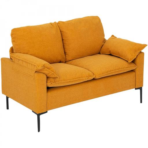 Sofá de 2 Plazas Tapizado en Terciopelo con Patas de Metal Reposabrazos Acolchado 130x77x84 cm Amarillo [8]