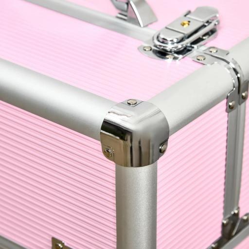 Maleta de Maquillaje Profesional Estuche para Cosmética con 6 Cajones Extensibles y Cierre Llave 36x23x58cm Rosa [6]