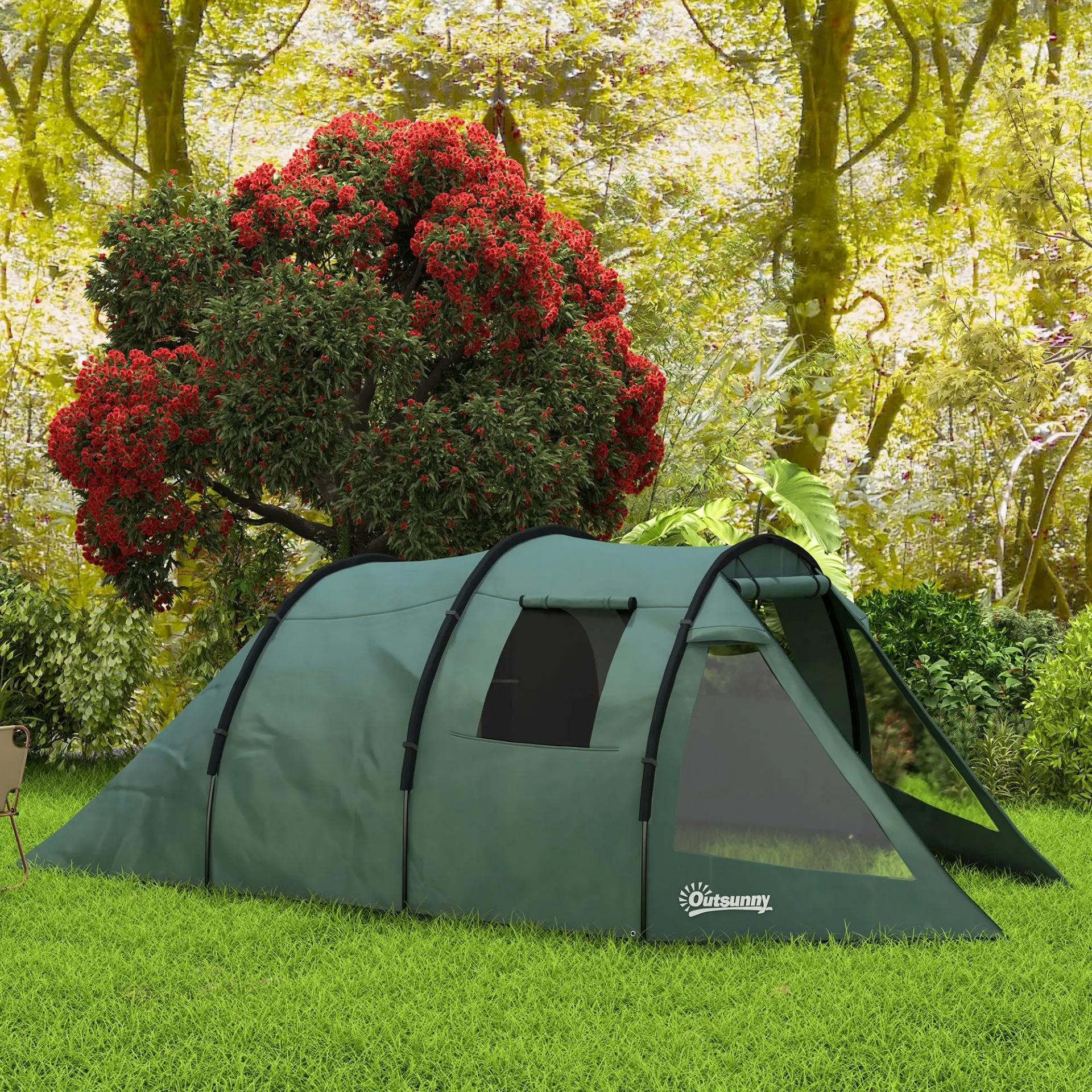 Tienda de Campaña para 3 Personas Impermeable PU2000 mm Protección UV30+ con Bolsa de Transporte 475x264x172 cm Verde
