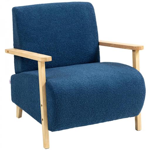 Sillón Nórdico de Borreguito Acolchado Grueso y Patas de Madera Asiento Amplio para Salón Dormitorio 74,5x76x78 cm Azul [9]