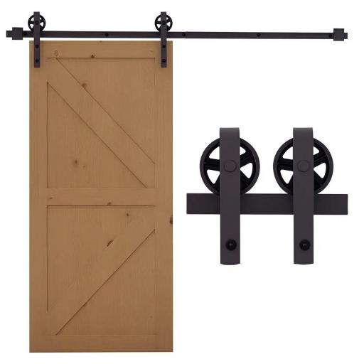 6FT/183cm Herraje para Puerta Corredera Kit de Puerta Corrediza de Madera con Guía de Suelo Riel de Acero al Carbono Café Oscuro [8]