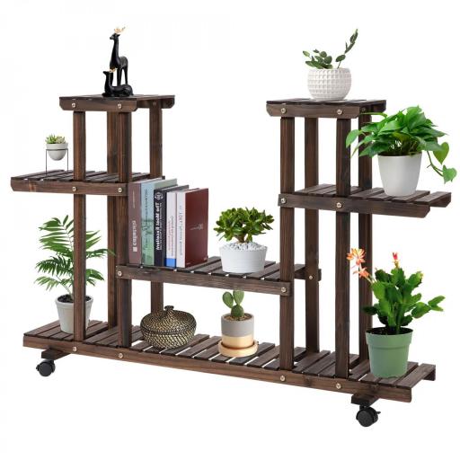 Soporte para Plantas de 4 Niveles con Ruedas Soporte para Macetas para Interiores y Exteriores 123,5x33x80 cm Marrón [8]