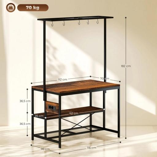 Estantería de Cocina con Puertos USB Tomas de Corriente y Almacenaje con Baldas Ganchos y Encimera Amplia 116x70x182 cm [1]