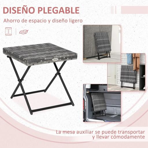 Mesa de Terraza Exterior de Ratán PE Plegable con Patas Cruzadas y Marco de Acero para Patio Balcón 40x40x40 cm Gris [2]