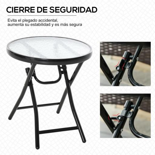 Mesa de Vidrio Redonda Plegable Mesa de Jardín con Hebilla de Seguridad Borde Cubierto de Metal Patio Interior y Exterior Ø45x50 cm Negro [3]