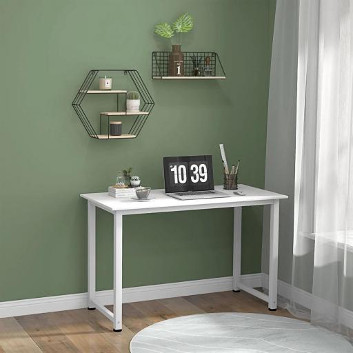 Mesa de Escritorio con Marco de Acero y Patas Ajustables Mesa de Estudio para Oficina Hogar 120x60x76 cm Blanco [7]