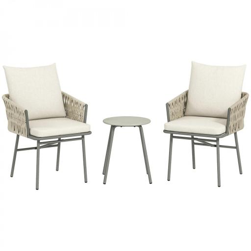 Conjunto de Muebles de Jardín de Ratán Sintético con 2 Sillas con Cojines Extraíbles y Mesa con Tablero de Metal Gris [9]