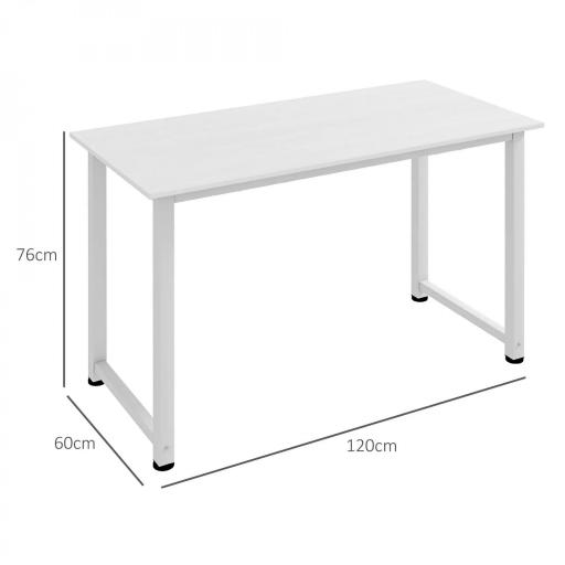 Mesa de Escritorio con Marco de Acero y Patas Ajustables Mesa de Estudio para Oficina Hogar 120x60x76 cm Blanco [1]