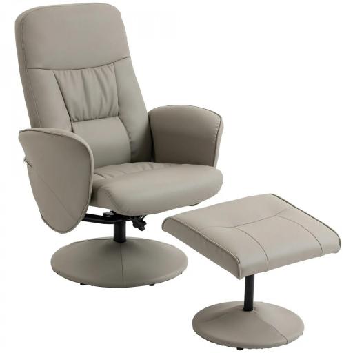 Sillón Relax Reclinable con Reposapiés Respaldo Alto Giratorio 360° Reposabrazos Beige Gris [8]