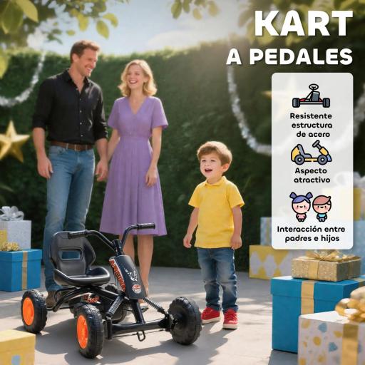 Kart Pedales Go Kart con Ruedas PP Marco de Acero Carga 30 kg para Niños y Niñas de 2-5 Años Negro [1]
