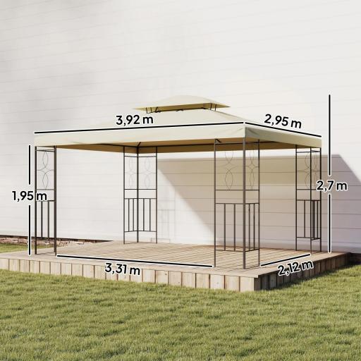 Cenador de Jardín 4x3m con Doble Techo Estructura de Acero Anti-UV para Exterior Patio Terraza Blanco Crema [8]
