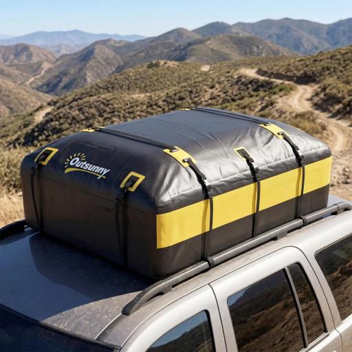 Bolsa de Techo para Coche 594L Impermeable con 6 Correas Alfombrilla Antideslizante Ganchos para Vehículos Amarillo [7]