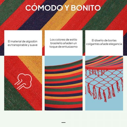 Hamaca de Jardín 200x100 cm con Travesaños de Madera Carga 120 kg Hamaca para Patio Terraza Balcón Multicolor [6]