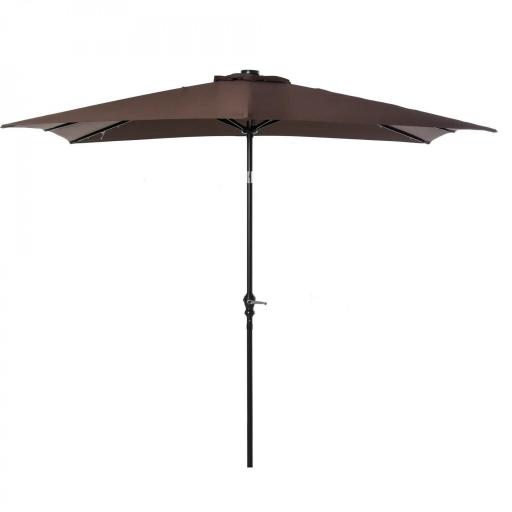 Parasol de Terraza Exterior 268x205x248 cm con Techo Inclinable hasta 45° Luces LED Solares y Manivela Marrón [8]