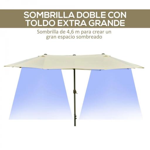 Sombrilla Doble para Jardín 455x265x238 cm Parasol Grande con Manivela Manual Resistente al Agua Protección Solar Crema [2]