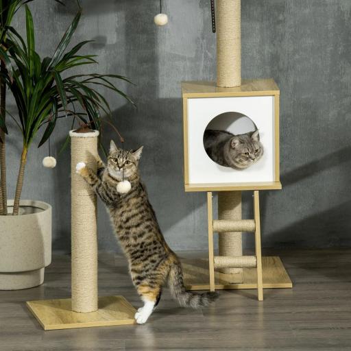 Árbol para Gatos de Suelo a Techo con Altura Ajustable y Juego de Entretenimiento Libre 40x40x225-285 cm Beige [7]