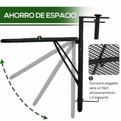 Mesa Colgante de Balcón con Brazo Regulable y Altura Ajustable en 3 Posiciones Marco Metálico 60x56x50 cm Negro [4]