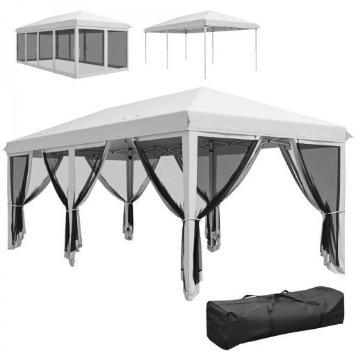 Carpa Plegable Pop-Up Gazebo 6x3 m con 6 Paredes Laterales de Malla Anti-UV y Bolsa de Transporte Crema [9]