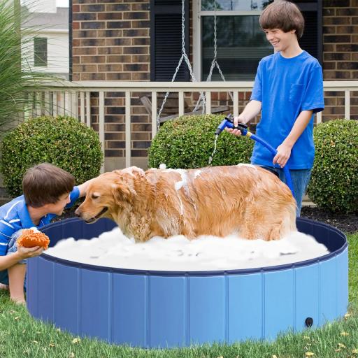 Piscina Plegable para Perros Gatos Ø140x30 cm Bañera Portátil para Mascotas PVC Antideslizante Múltiples Usos Color Azul
