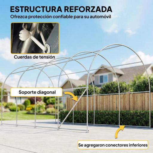 Garaje Exterior para Coche 3x6 m Impermeable con Tejido PE Resistente Marco de Metal Galvanizado UPF 30+ Gris Oscuro [3]