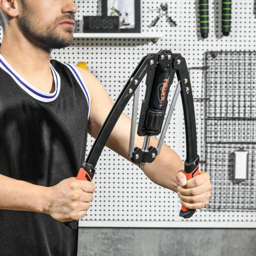 Extensor de Pecho Ajustable de 10-200 kg con 20 Niveles de Resistencia y Agarre Antideslizante 43x16x5 cm Negro y Rojo